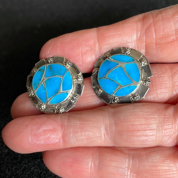 Turquoise & Sterling Earrings - Picture 2 of 5